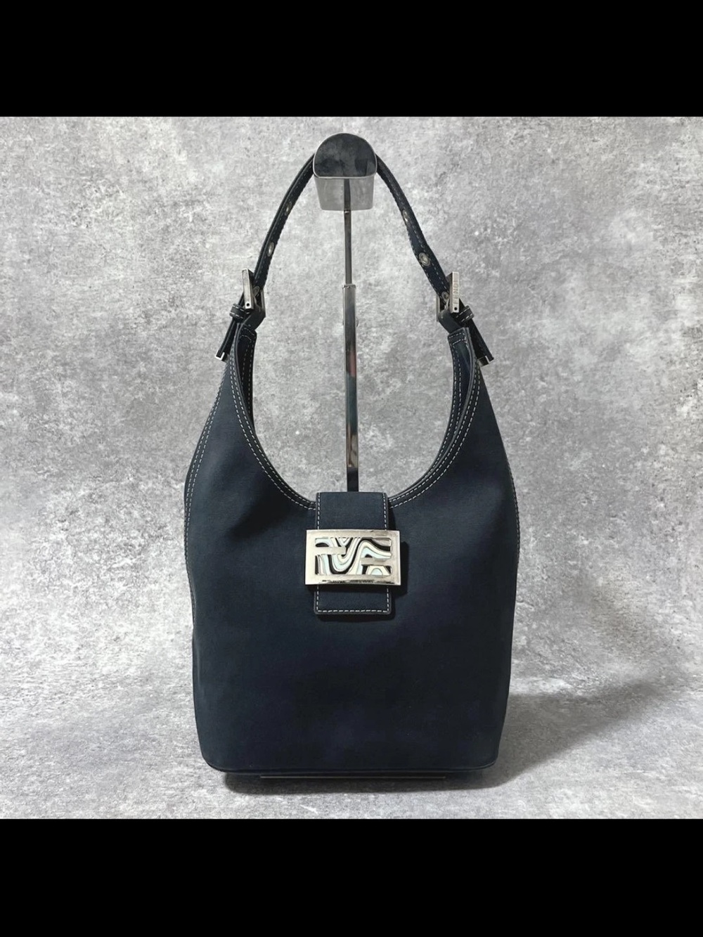 Fendi Black Shoulder Bag with Silver-Tone Logo